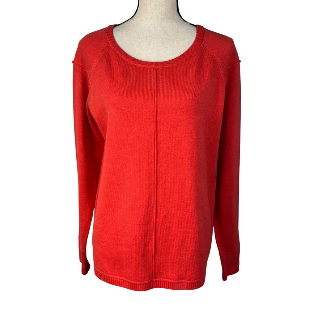 French Connection Small Sweater Long Sleeve Stretch Hi-Low Hem Round Neck Red